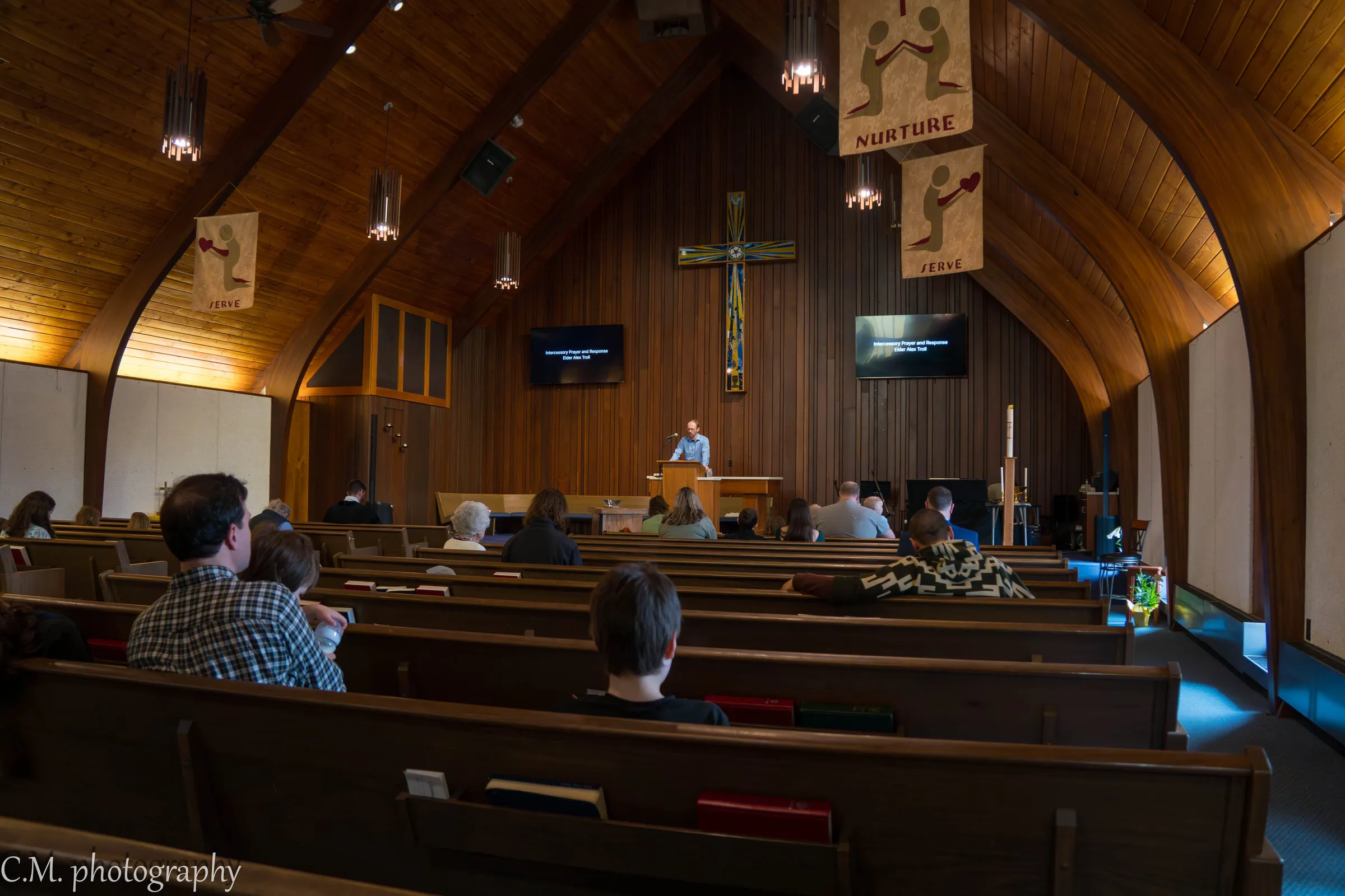 The sanctuary at Redeemer URC during Sunday worship