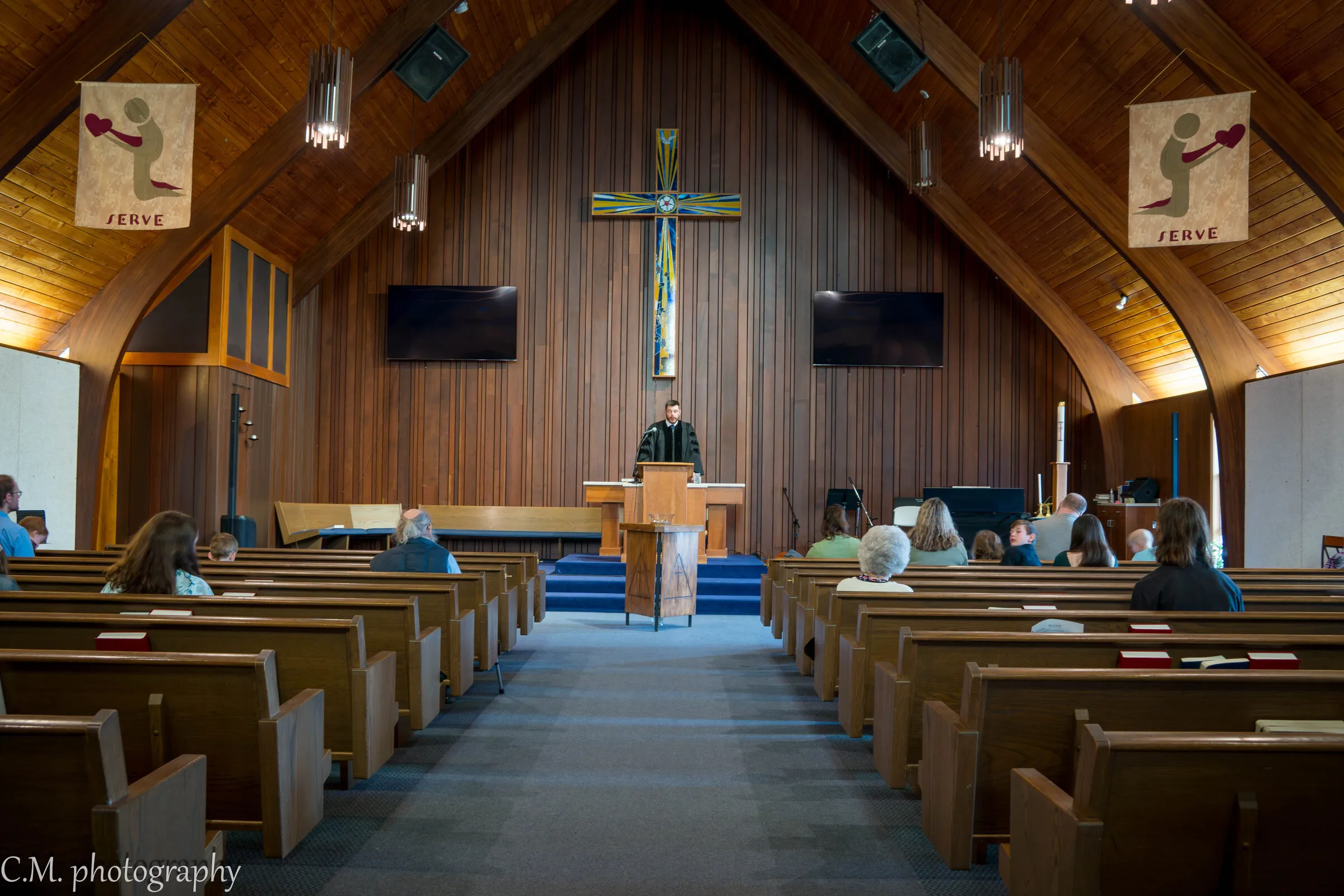 The sanctuary from the back during worship